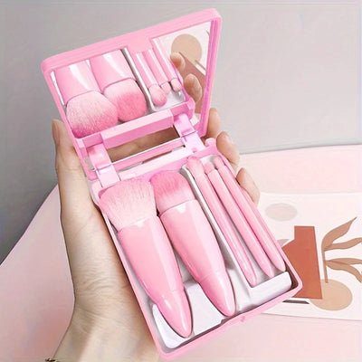 Portable Makeup Brush Set With Mirror Foldable